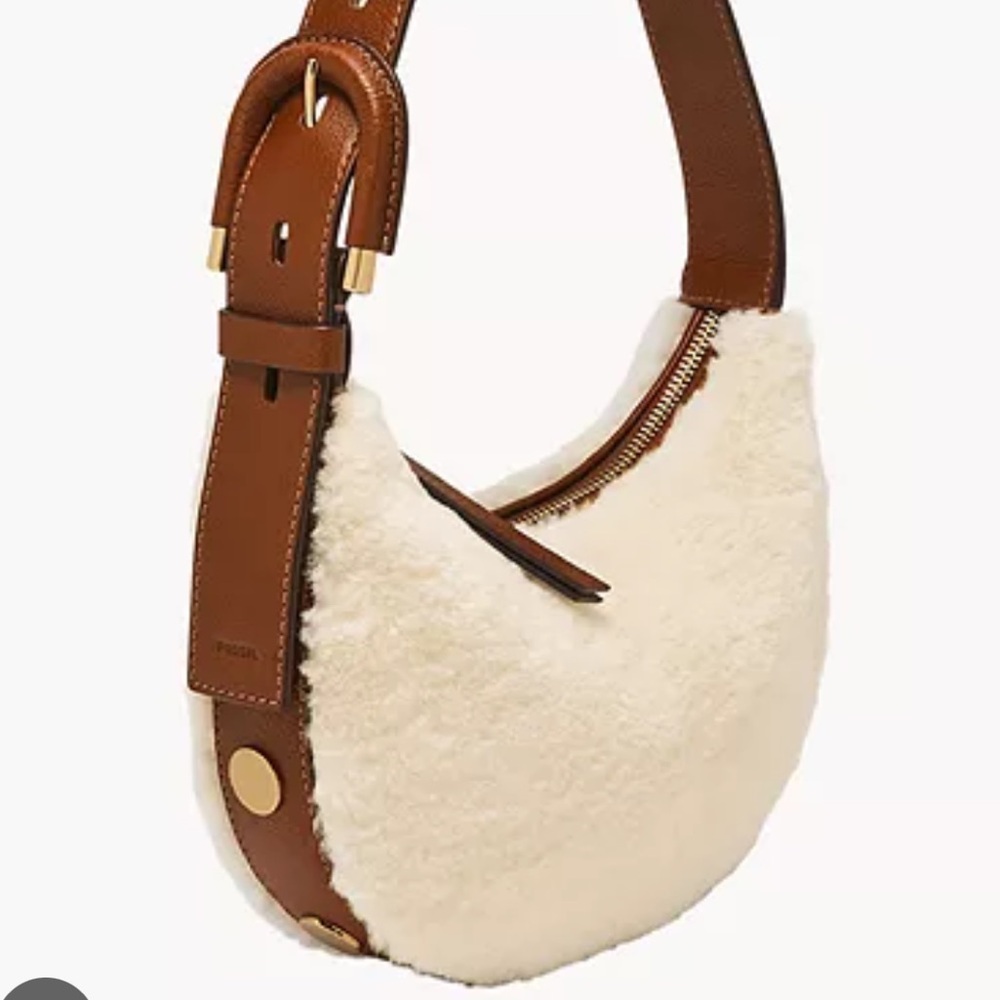 Fossil Crescent Faux Shearling Satchel